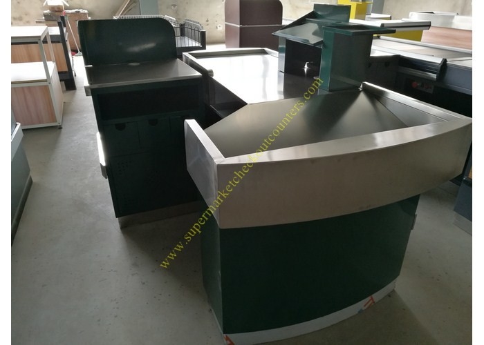 Stable Retail Metal Cashier Checkout Counter Dark Green Floor Standing