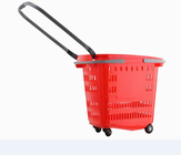 سلة التسوق البلاستيكية الحمراء مع عجلات عربة بقالة بقالة عربات 50L