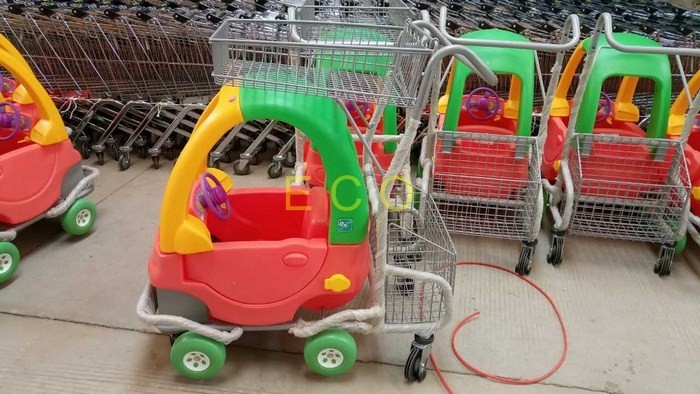 عربة التسوق البلاستيكية البقالة ، عربة عربة أسلاك الفولاذ كيدي مع 4 عجلات المصعد
